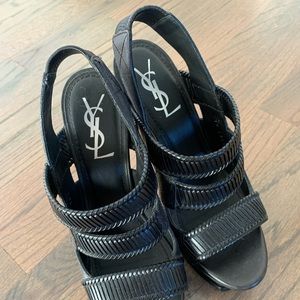 YSL platform black sandals